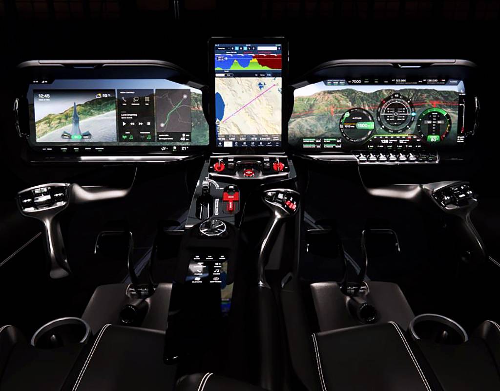 Hill Helicopters’ digital cockpit concept for the experimental HX50 and commercial HC50 five-seat luxury helicopters. Hill Helicopters Photo