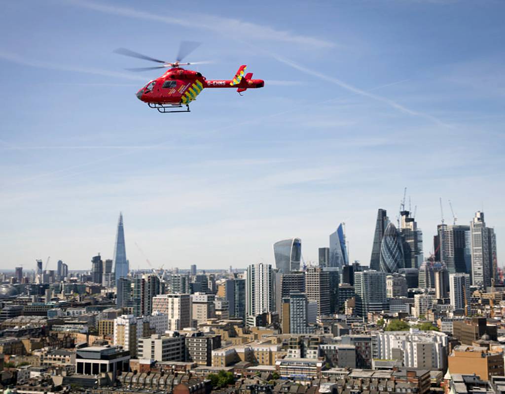 London’s Air Ambulance in flight. David Levene Photo