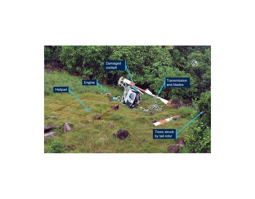 While maneuvering close to the ground in a confined and overgrown landing site on Moa Island in the Torres Strait, the pilot of a LongRanger helicopter experienced difficulty locating the helipad before the helicopter’s tail rotor contacted trees, resulting in the helicopter spinning rapidly and colliding with terrain. ATSB Photo