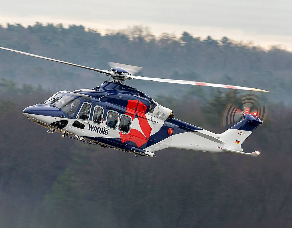 Leonardo announced delivery of an AW139 7-tonne intermediate twin engine helicopter to WIKING in December 2020. Leonardo Photo
