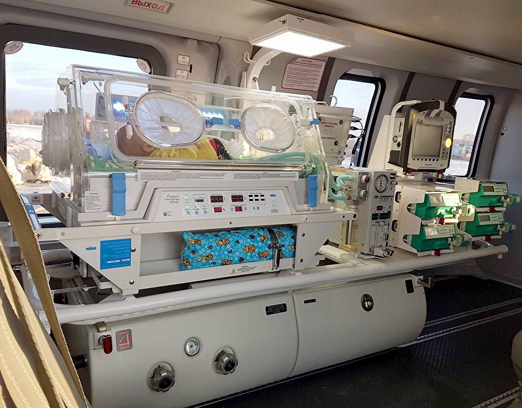 The medical module used in Ansat medical helicopters has been supplemented with incubators for newborns. Russian Helicopters Photo