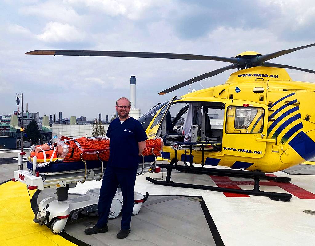 Alistair Rennie, consultant in emergency medicine and major trauma at the MRI and RMCH and group clinical lead for emergency planning, on the helipad. Manchester University NHS Foundation Trust Photo