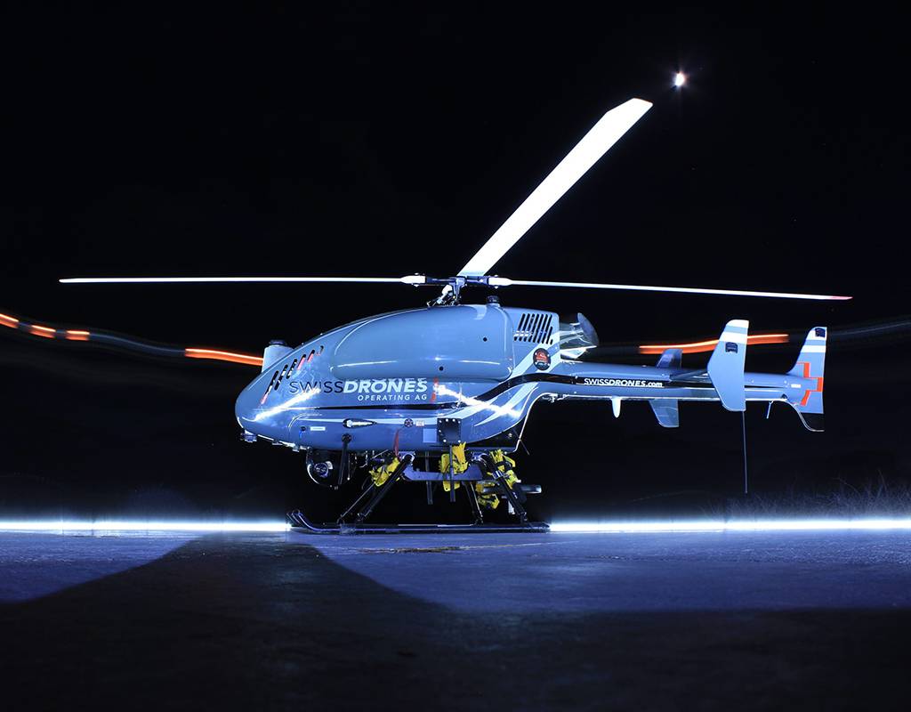 SwissDrones’s SDO 50 V2 VTOL unmanned helicopter system has a payload capacity of 99 lbs (45 kg).