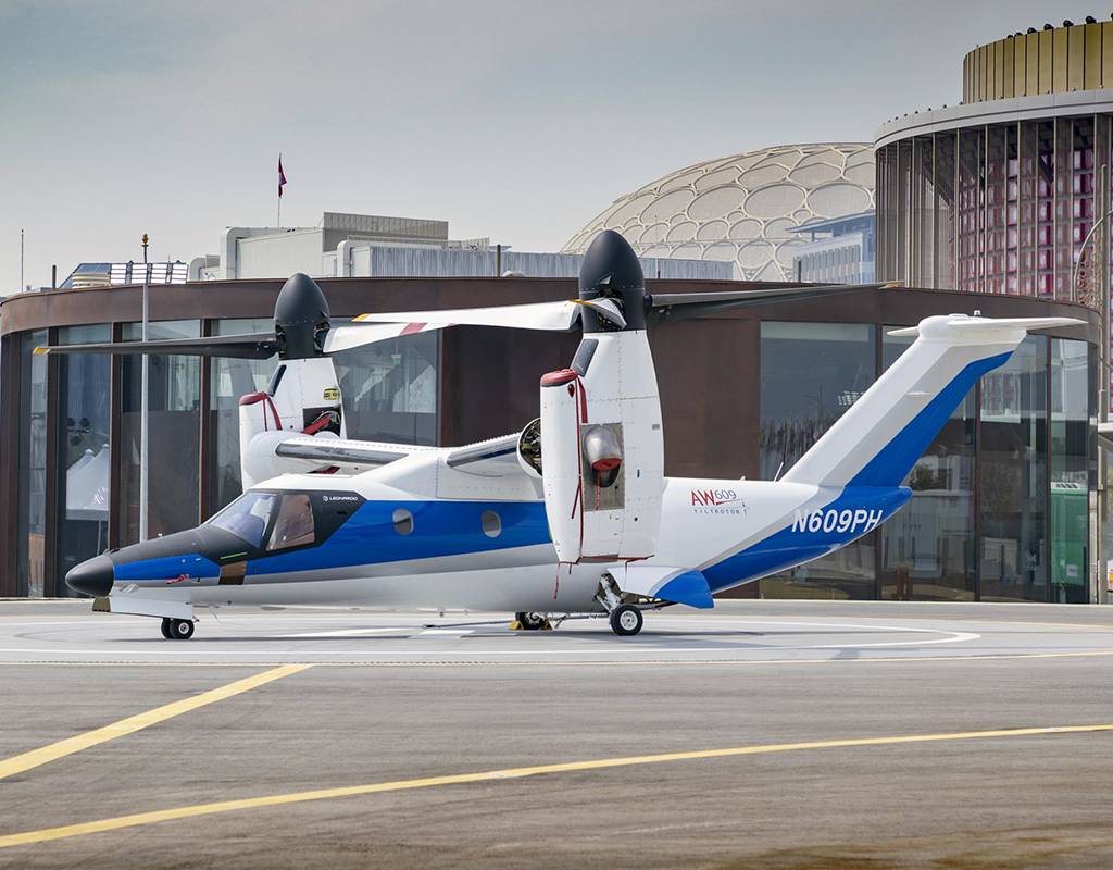 An AW609 TiltRotor and an AW609 full scale VIP/corporate cabin mock-up will be on static display near Casa Agusta for a limited period. Leonardo Photo