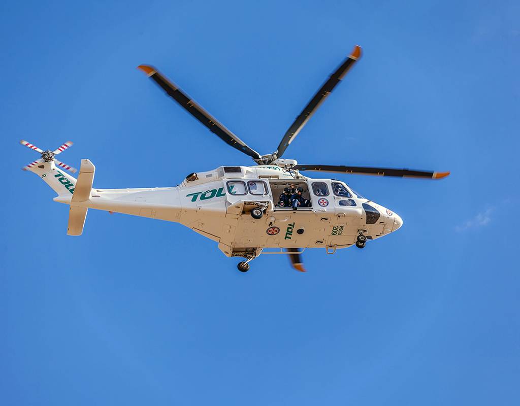 The Toll Ambulance Rescue Helicopter Service operates 24/7 365 days a year with response time averaging less than 10 minutes in daylight and less than 20 minutes at night. Toll Photo