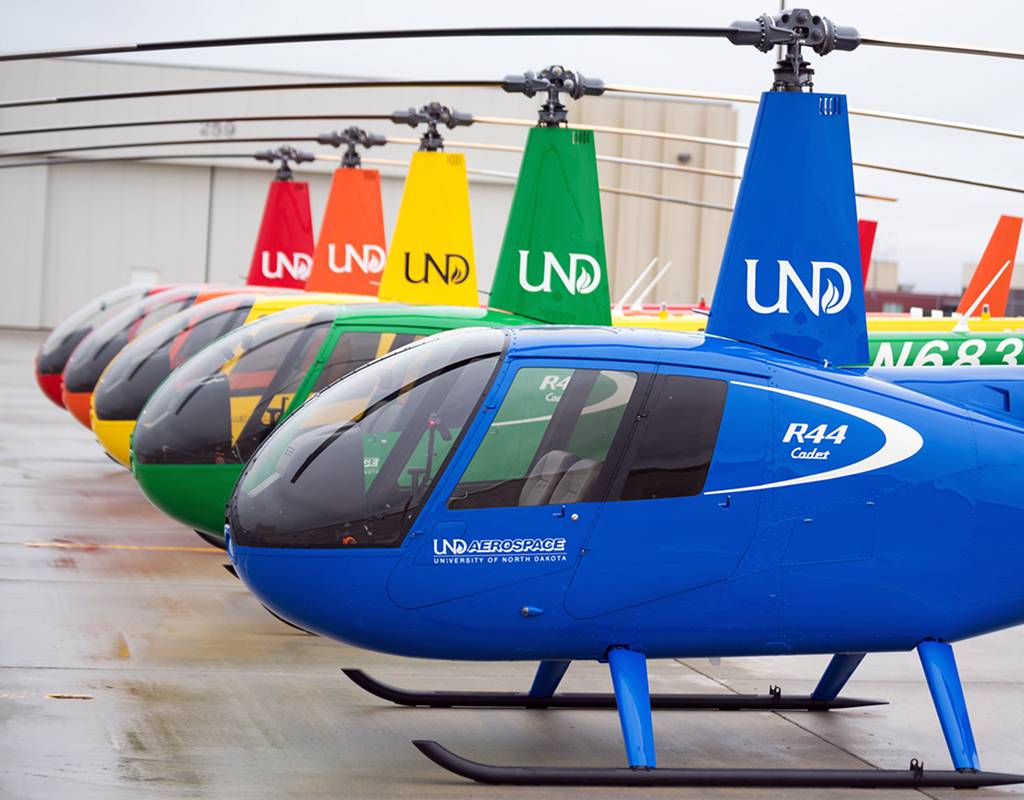 UND took delivery of its first Cadet in 2017 and by the end of 2020 had fully transitioned to an all R44 helicopter fleet. Robinson Photo