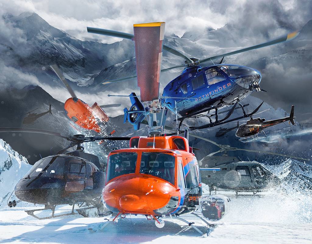Pathfinder Aviation operates a mixed fleet of helicopters specifically chosen for the wide variety of missions they fly in the beautiful wilderness areas of Alaska. Pathfinder Image