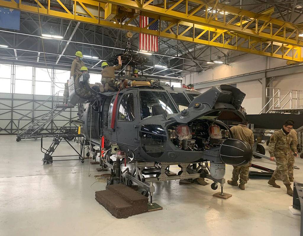 U.S. Air Force Airmen with the 41st Rescue Generation Squadron perform a phase inspection on a HH-60W Jolly Green II helicopter Jan 20, 2022, at Moody Air Force Base, Georgia. This will be the first 720 hour phase inspection done on the Whiskey since it entered service. Courtesy Photo