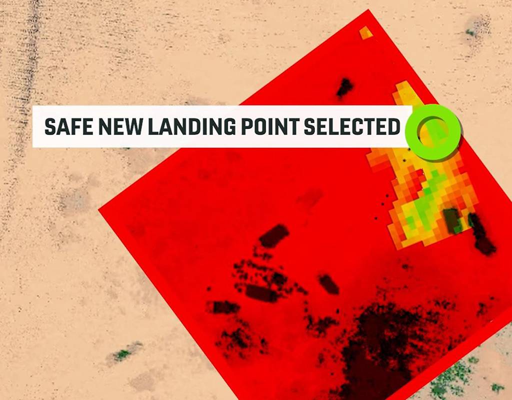 The Near Earth Autonomy system evaluated landing zone and chose safe new landing point. Near Earth Image