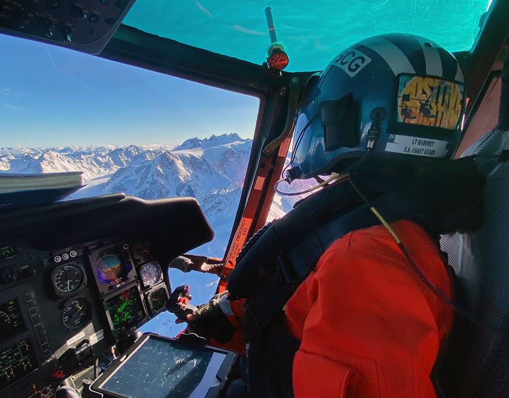 Lt. Carolyn Mahoney is shown on a training flight in November 2020 in preparation for her assignment as a pilot at U.S. Coast Guard Air Station Port Angeles. Courtesy Photo