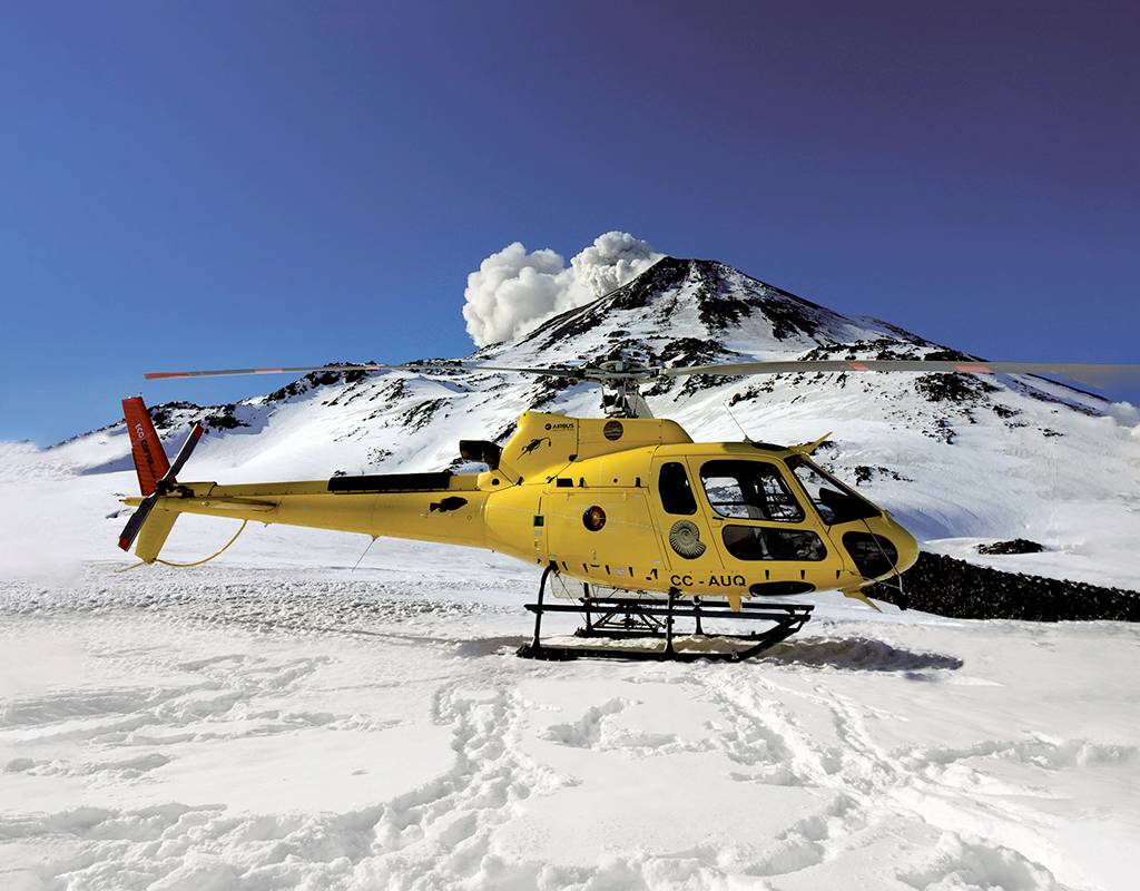 Ecocopter’s flights to inhospitable and complex areas of the Andes Mountains are helping Chile’s National Service of Geology and Mining maintain a critical volcano monitoring system. Ecocopter Photo