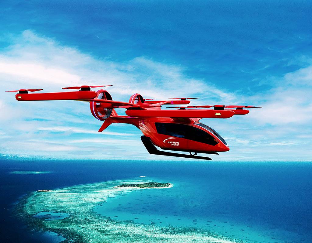 Nautilus has ordered 10 of Eve’s eVTOL aircraft, with flights taking off over the Great Barrier Reef by 2026. Embraer Image