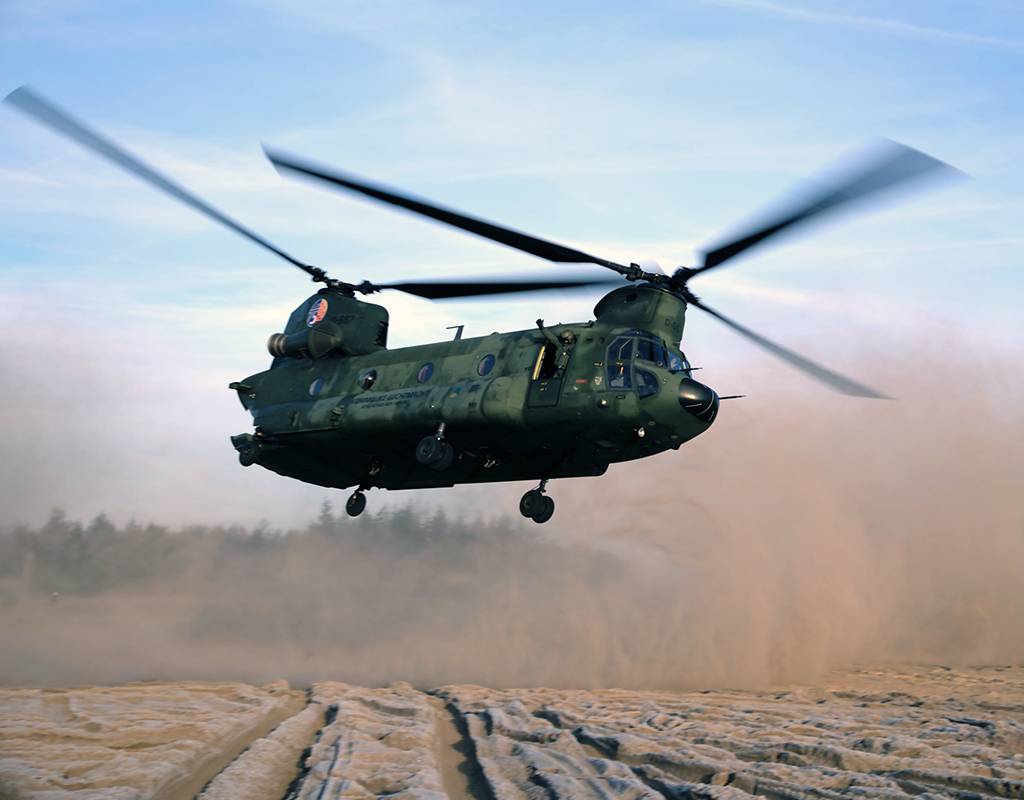 The Royal Netherlands Air Force’s last flying Chinook D type– registration D-667, nickname “Rodney”– arrived at the GLV5 training area near Oirschot on Dec. 22, 2021. Joris van Boven Photo