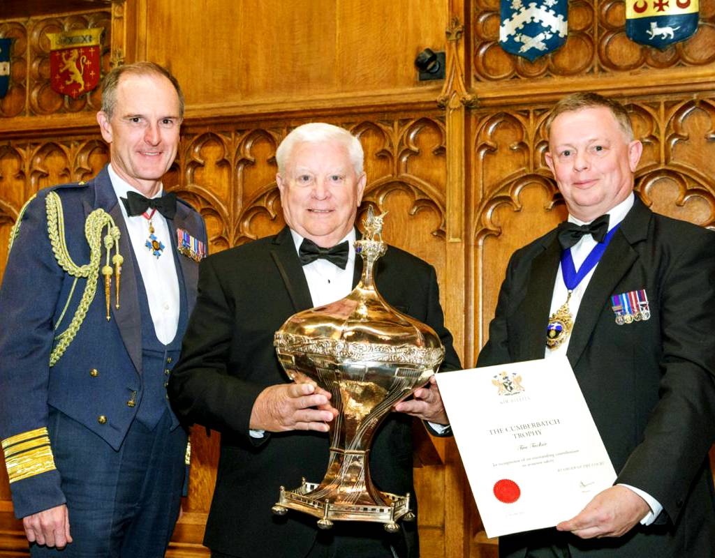 RAF Deputy Commander Operation Air Marshall Gerry Mayhew (left), Tim Tucker (center) and Master of the Company, Squadron Leader (retired) Nick Goodwyn (right). Robinson Photo