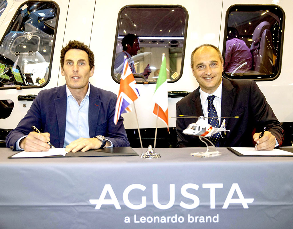 The formal signing for the Agusta AW109 GrandNew helicopter took place at EBACE on May 23. SaxonAir Photo
