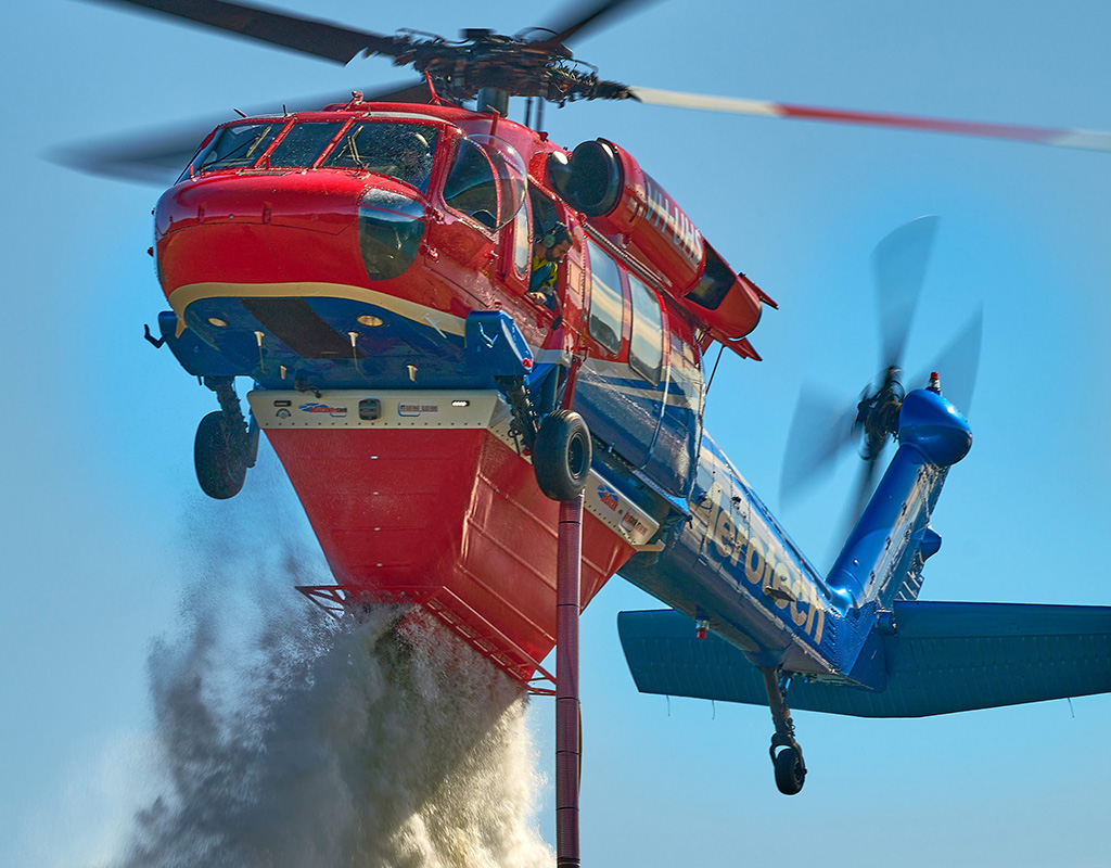 The Helitak FT4500 is the only underbelly fire suppression tank certified by the FAA for the Black Hawk helicopter. Helitak PhotoThe Helitak FT4500 is the only underbelly fire suppression tank certified by the FAA for the Black Hawk helicopter. Valley Imagery Photo