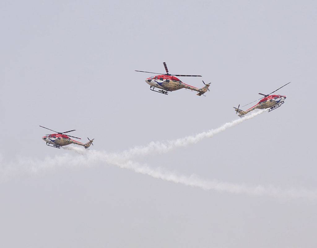 The opening day of Wings India 2022 featured a performance by Sarang helicopters. Wings India 2022 Photo