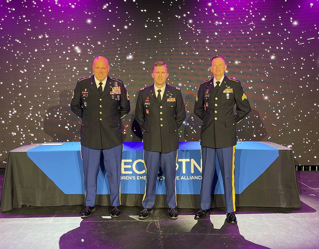 (Left to right) Sgt. 1st Class Tracy Banta, Capt. Philip Webster, and Sgt. Timothy Allen, receive a Star of Life award at the annual Children’s Emergency Care Alliance of Tennessee award ceremony, May 4, in Nashville. The Guardsmen were recognized for their heroic efforts during a medical evacuation rescue mission in Great Smoky Mountain National Park last June. Tennessee Military Department Photo