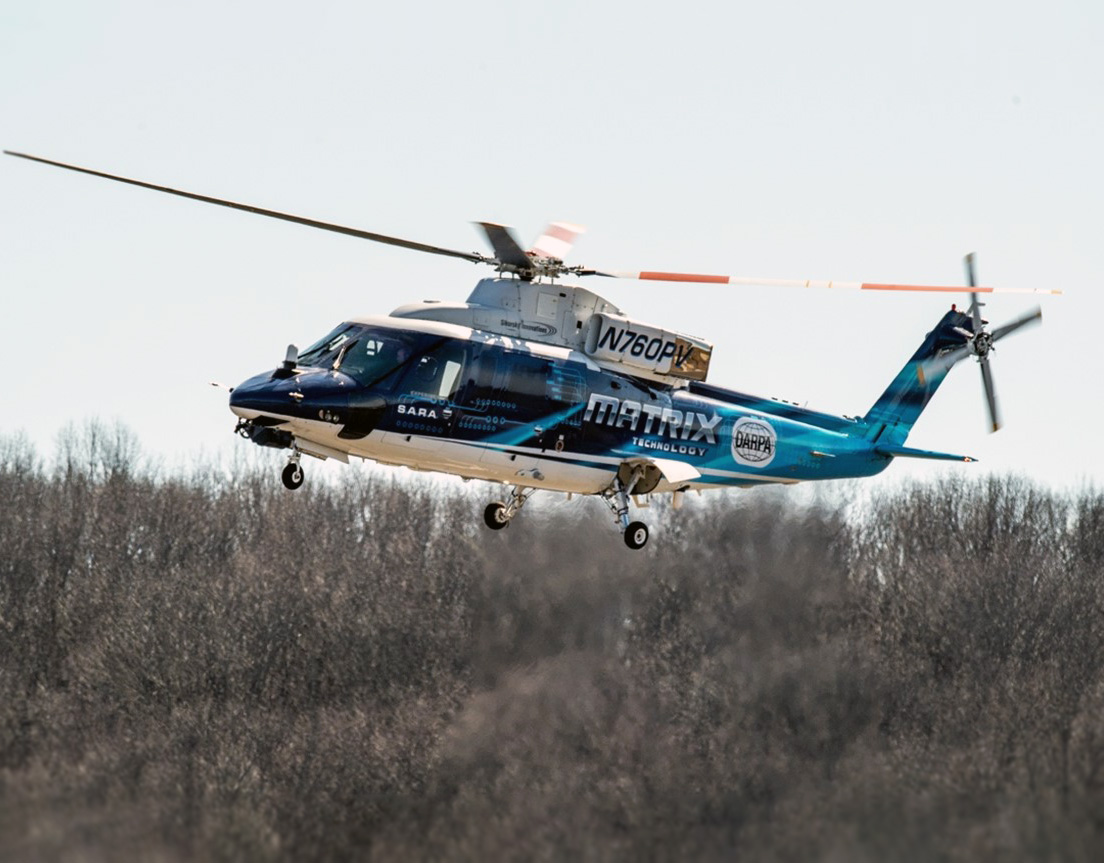 NASA’s Advanced Air Mobility National Campaign research pilots take flight in Sikorsky’s flight test helicopter SARA on March 22 in Stratford, Conn., in partnership with DARPA. Sikorsky Photo