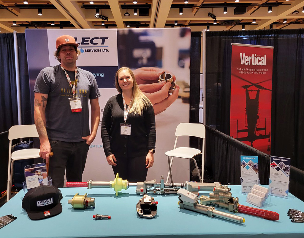 Dell Luksts, production manager at Select Helicopter Services, and Dana Washington, quality assurance manager, were one of more than 60 exhibitors at this year’s Helicopter Association of Canada’s (HAC) convention and trade show in Calgary, Alberta.