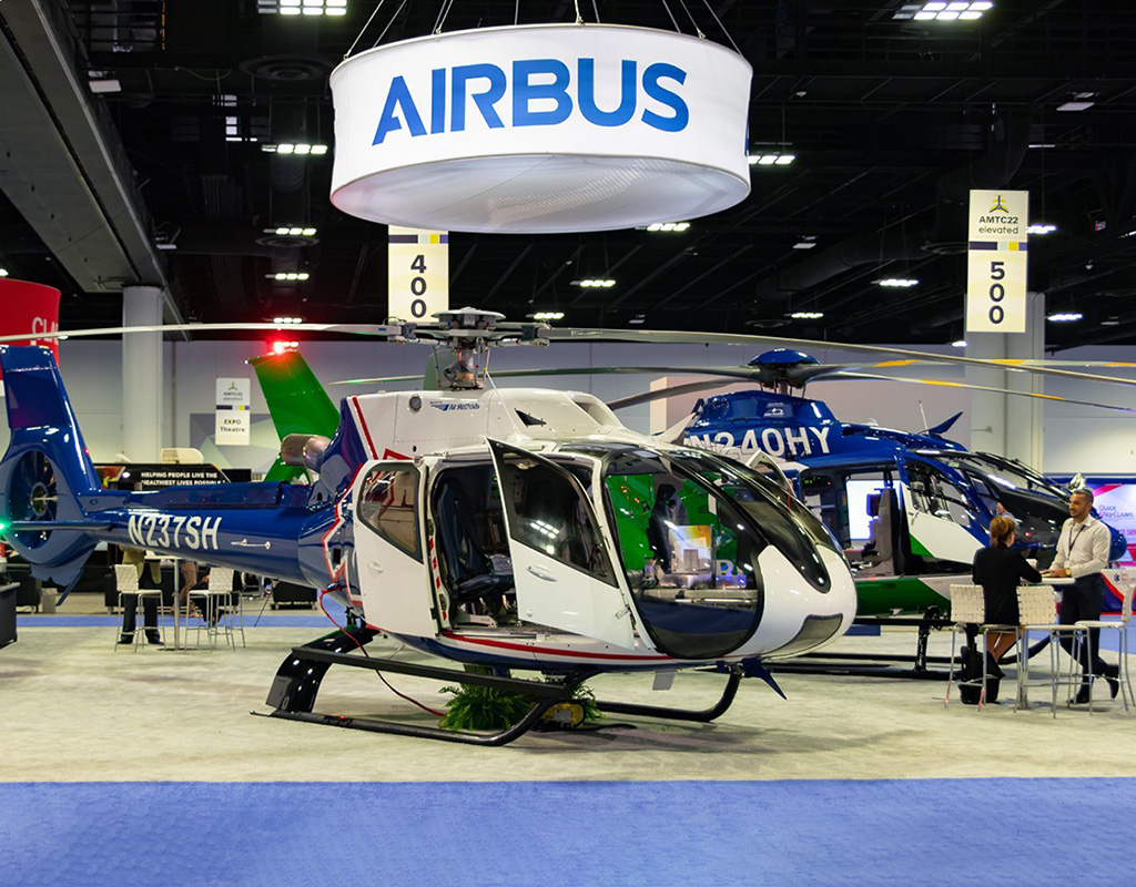 During AMTC22 Elevated, 10 helicopters from Airbus, Bell, and Leonardo were spread out for showgoers to experience firsthand some of the newest and most popular models outfitted in modern medical configurations. Brent Bundy Images