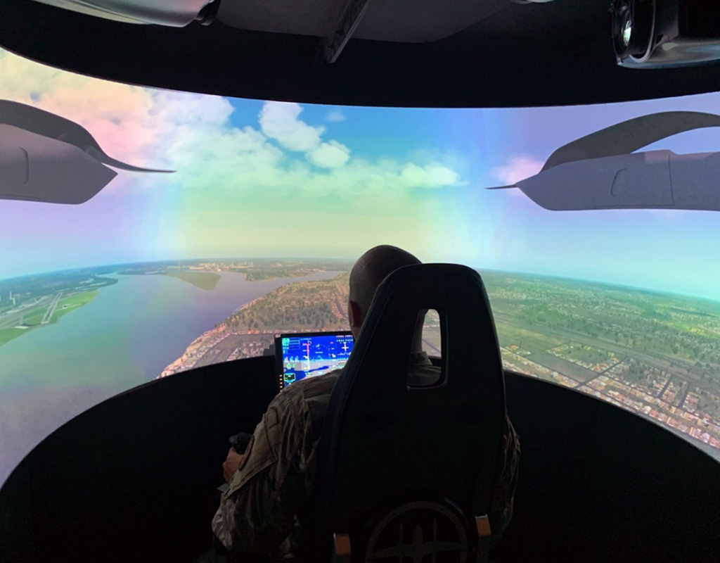 The U.S. Air Force has contracted Aptima to look at the pilot skills needed to operate eVTOL aircraft. Using two simulators, Aptima gathered data from the learning and demonstration of piloting skills by the 83 participants in the project. Photo courtesy of Lt. Col. Andrew Anderson