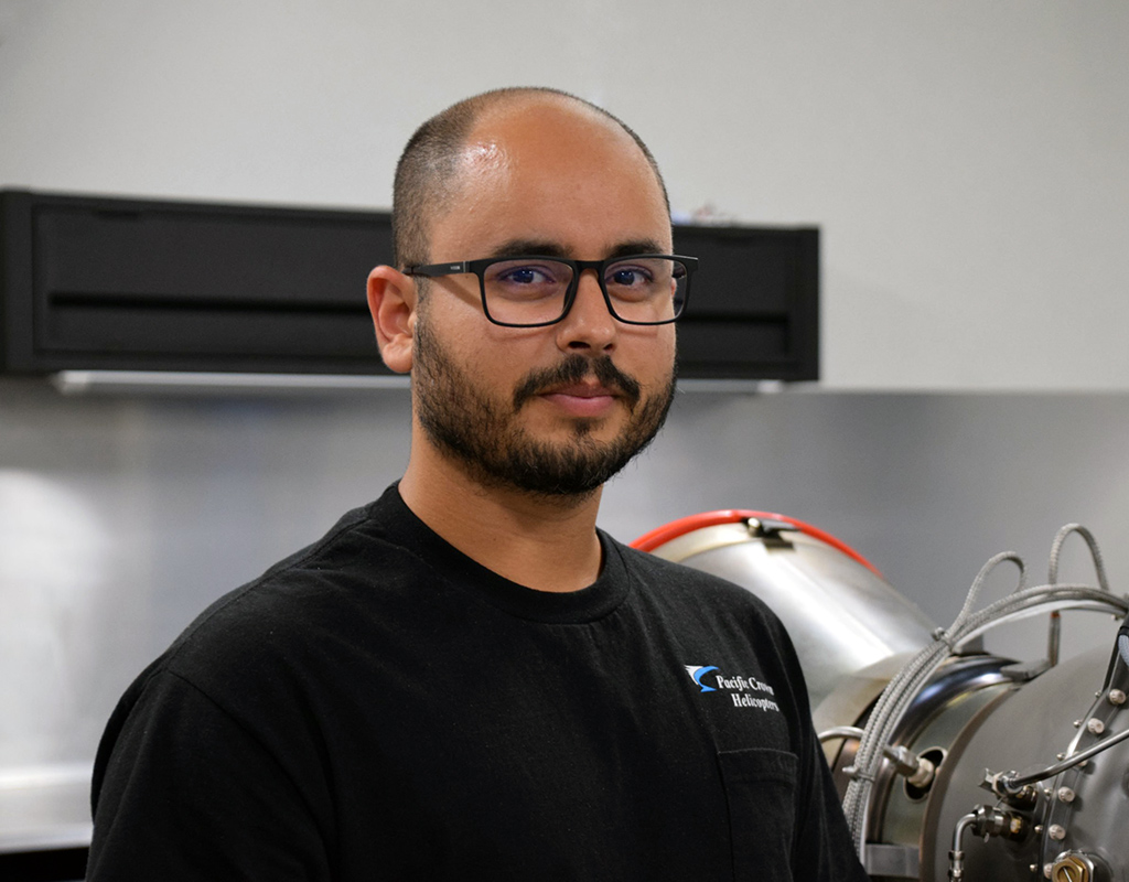 Pedro Queiroga brings levels 3 and 4 Safran engine repair experience to his new role with Pacific Crown Helicopters. PCH Photo
