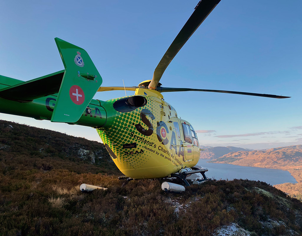 2022 saw the country’s only charity air ambulance service respond to 967 call outs from its bases at Perth and Aberdeen airports – a 19 percent increase on the previous year. SCAA Photo