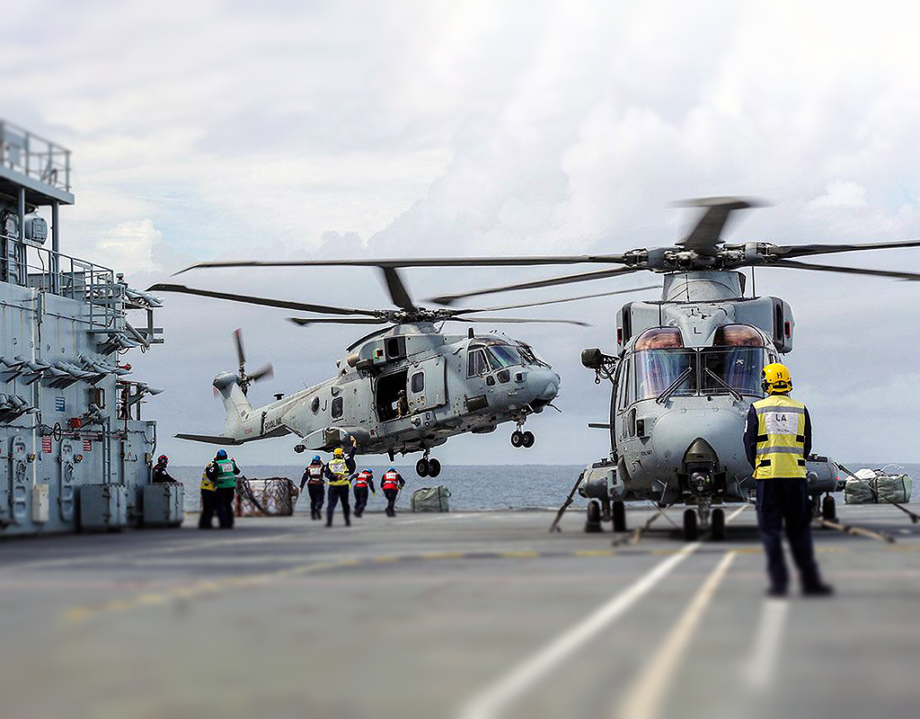 The aircraft modifications include new cockpit avionics, ship optimization including a folding main rotor head and folding tail to enable the helicopters use from ships for littoral manoeuvre. Leonardo Photo