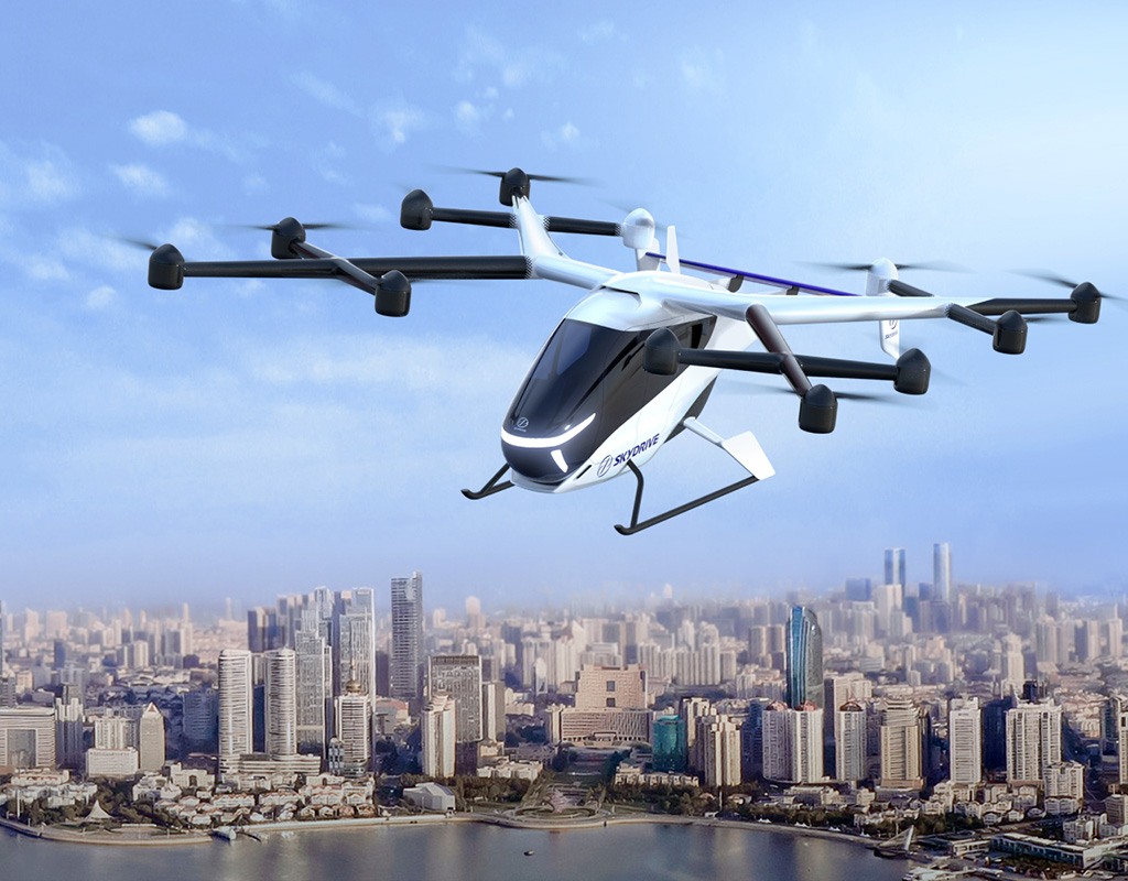 Since completing its first crewed flight test in Japan in 2019, SkyDrive has plans to launch air taxi services during the 2025 World Expo in Osaka, Japan. SkyDrive Image