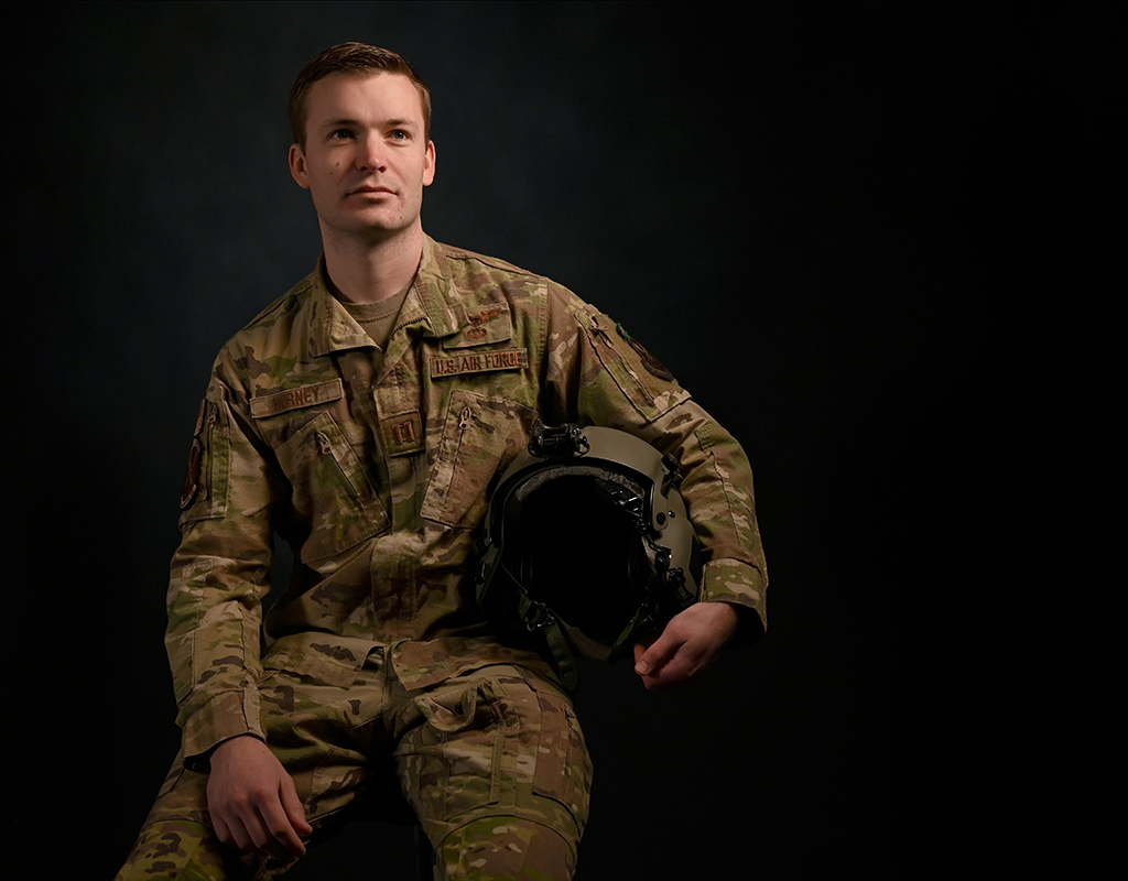 Capt. David Horney, 40th Helicopter Squadron instructor pilot, poses for a portrait at Malmstrom Air Force Base, Mont., Feb. 1, 2023. Horney was recently selected as one of two Air Force pilots to attend the U.S. Naval Test Pilot School in 2024. Horney currently flies the UH-1N Huey helicopter; after he graduates, he will be responsible for testing performance qualities of a multitude of aircraft before they enter the Air Force's arsenal. (U.S. Air Force photo by Staff Sgt. Elora J. McCutcheon)  PHOTO BY: Staff Sgt. Elora J. McCutcheon