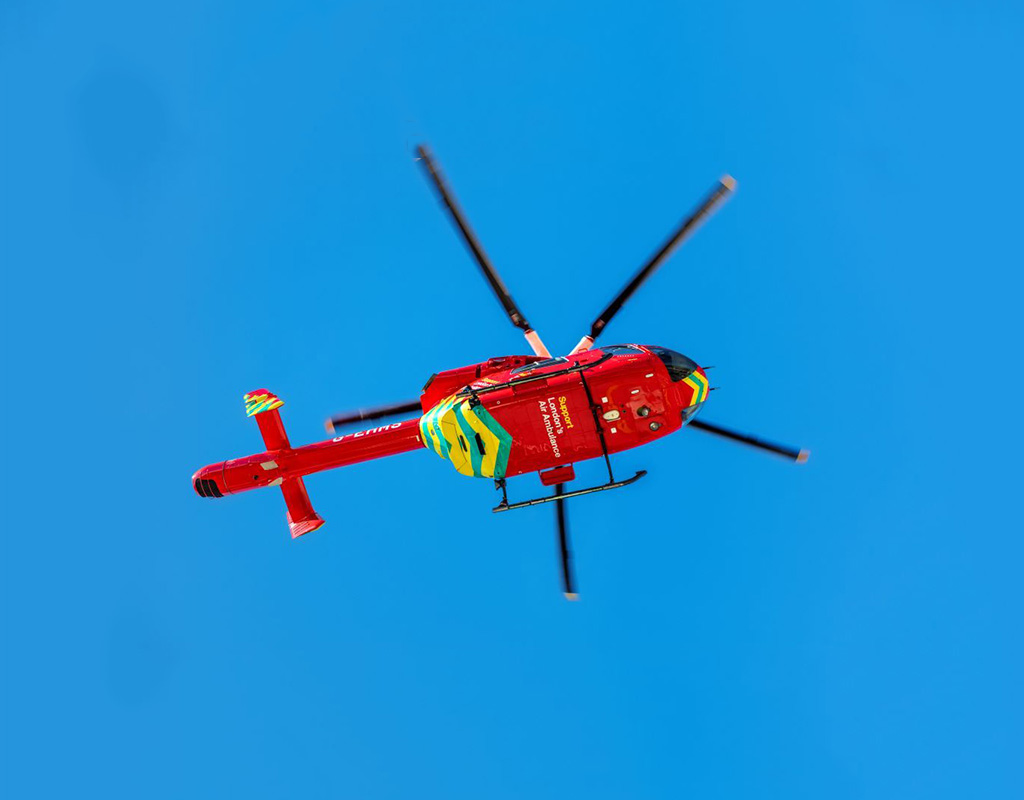 London’s Air Ambulance medics perform life-saving treatment at the scene, including performing open heart surgery, blood transfusions, putting patients into an induced coma and reinflating collapsed lungs. London’s Air Ambulance Photo