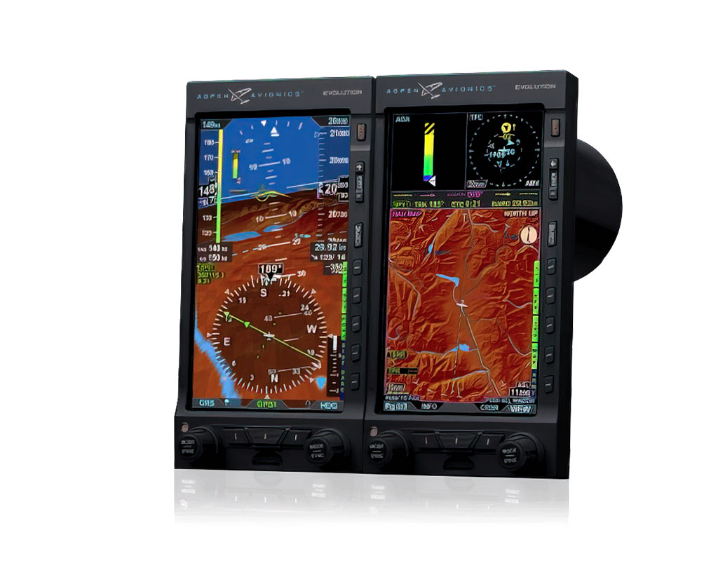 The advanced features software includes true airspeed, outside air temperature, wind direction and speed, and WAAS GPS mode annunciations. Aspen Avionics Image