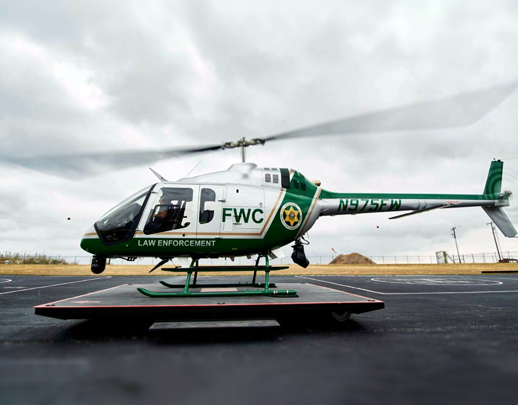 The Bell 505 helicopters are each outfitted with an L3/Wescam MX10 imager, Shotover ARS 750 moving map system, MacroBlue monitors and Trakka TLX searchlight. CNC Technologies Photo