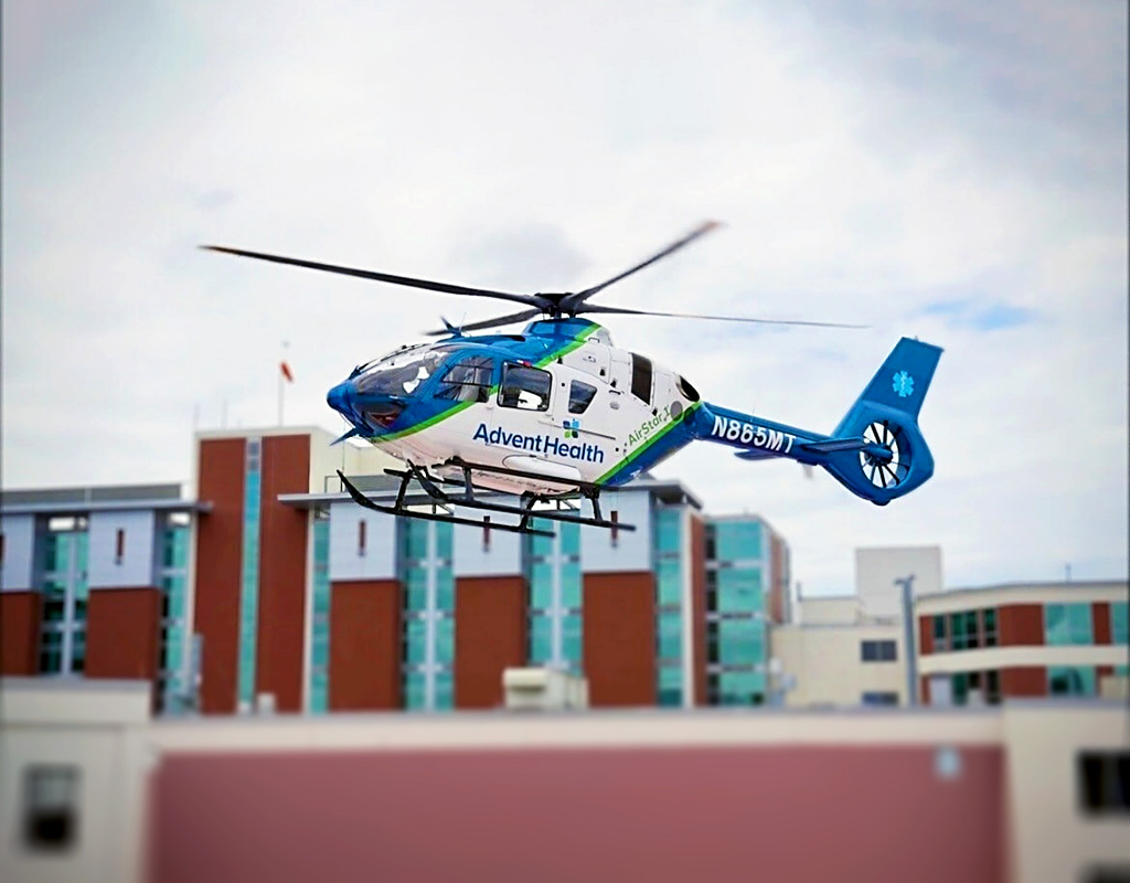AirStar 1 is an Airbus H135 P3H, stationed at Lakeland Linder International Airport. Advent Health Photo