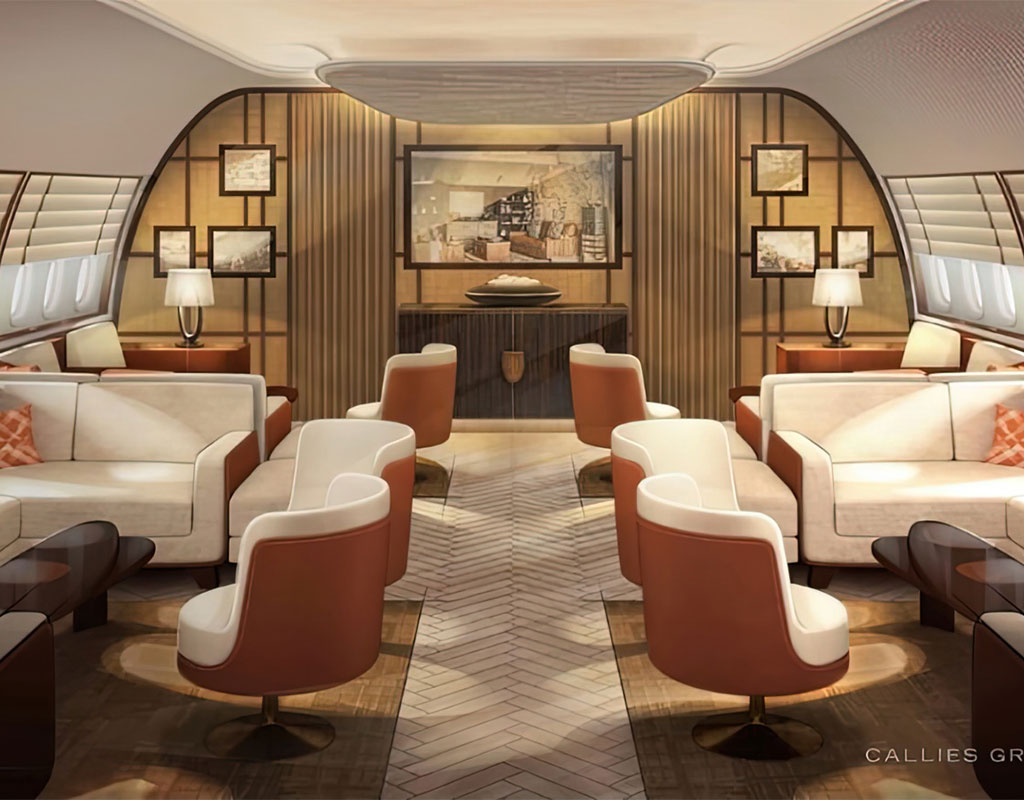 Camber Aviation Management’s Explorer Lounge doubles as both a briefing area and a luxurious social space. - Camber Aviation Management Rendering