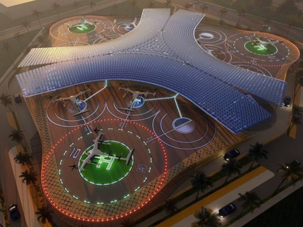 Uber is one of the companies that will be presenting at the Global Urban Air Summit. Uber’s Elevate initiative envisions wide-scale deployment of eVTOL air taxis in urban areas, using vertiports like the conceptual structure shown here. Uber Image