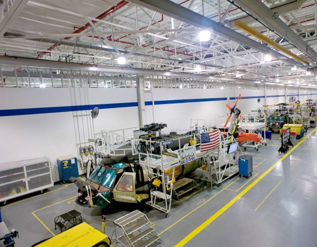 The Black Hawk production line at Sikorsky’s Florida Assembly and Flight Operations center. For now, all Army rotorcraft prime contractors are up and running in whole or in part. Lockheed Martin Photo