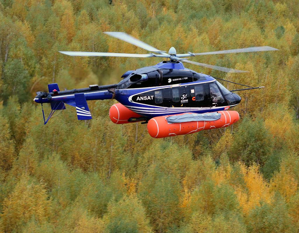 The newly certified emergency flotation system will be an option for Ansat customers. Russian Helicopters Photo