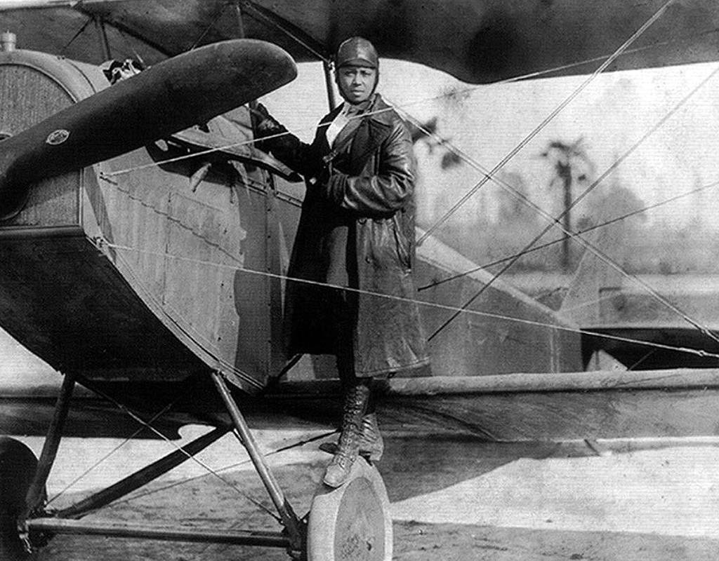 Bessie Coleman: pioneer African-American aviator with her Curtiss Jenny JN-4.