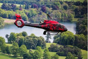 This strikingly painted Airbus ACH130 helicopter, captured here over the English countryside, is due to be delivered to mobile home park entrepreneur Alfie Best a few days after the EBACE exhibition. Airbus Photo