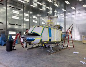 The new paint booth and media blast facility can accommodate up to a CH-47. Ace Aero Photo