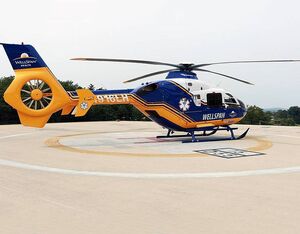 The new helicopter, called WellFlight, is branded with WellSpan’s logo and trademark blue and gold colors. WellSpan Photo