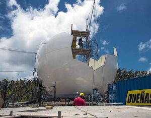 A 30-foot spherical radome under construction in Puerto Rico in 2018 after a previous installation was destroyed by Hurricane Maria. FEMA/Eduardo Martinez Photo