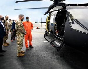 Army Chief of Staff, Gen. James C. McConville checks out the SB-1 Defiant after a flight demonstration in West Palm Beach, Fla., Oct. 22, 2020. In 2014, the Army selected Sikorsky-Boeing and Bell teams to continue the Joint Multi-Role Technology Demonstrator (JMR-TD) to flight demonstration proving out transformational vertical lift capabilities while burning down risk for Future Vertical Lift efforts. Sikorsky Photo