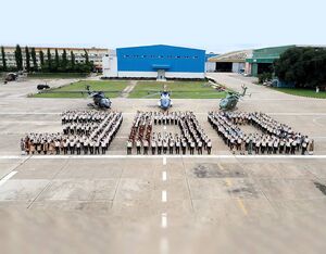 HAL workers gathered in Bengaluru to celebrate the roll-out of the 300th Advanced Light Helicopter (ALH-Dhruv). HAL Photo