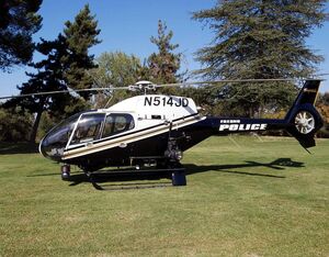 An AEM external loudspeaker system on the Fresno Police Department’s EC-120 helicopter is credited with saving lives in a high-speed chase earlier this year. AEM Photo