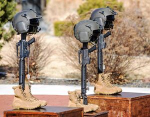 The Idaho National Guard hosted a memorial Feb. 9, 2021 in honor of three pilots were killed Feb. 2 when their UH-60 Black Hawk crashed outside of Boise. U.S. National Guard photo by Master Sgt. Becky Vanshur
