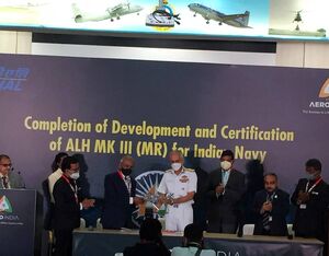 The handover of three HAL ALH Mk IIIs to the Indian Navy took place at Aero India 2021. HAL Photo