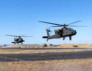 A group of AH-64E version 6 Apache helicopters departs the Boeing manufacturing facilities at Mesa, Arizona for Joint Base Lewis-McChord (JBLM), Washington. Boeing Mesa Photo